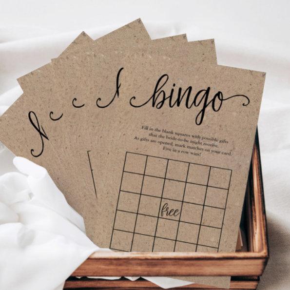 Rustic Kraft Bridal Shower Bingo, Paper Game Invitations