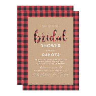 Rustic Kraft & Buffalo Plaid Script Bridal Shower Invitations