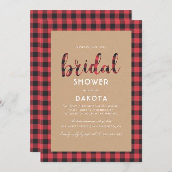 Rustic Kraft & Buffalo Plaid Script Bridal Shower Invitations