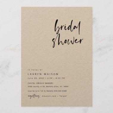 Rustic kraft calligraphy bridal shower invitations