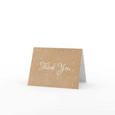 Rustic Kraft Cute Pink Hearts Script Thank You