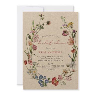 Rustic Kraft Dutch Floral Wreath Bridal Shower Invitations