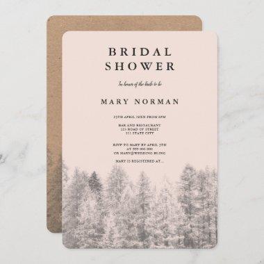 Rustic kraft Fall blush pine trees bridal shower Invitations