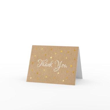 Rustic Kraft Gold Hearts Script Thank You Invitations