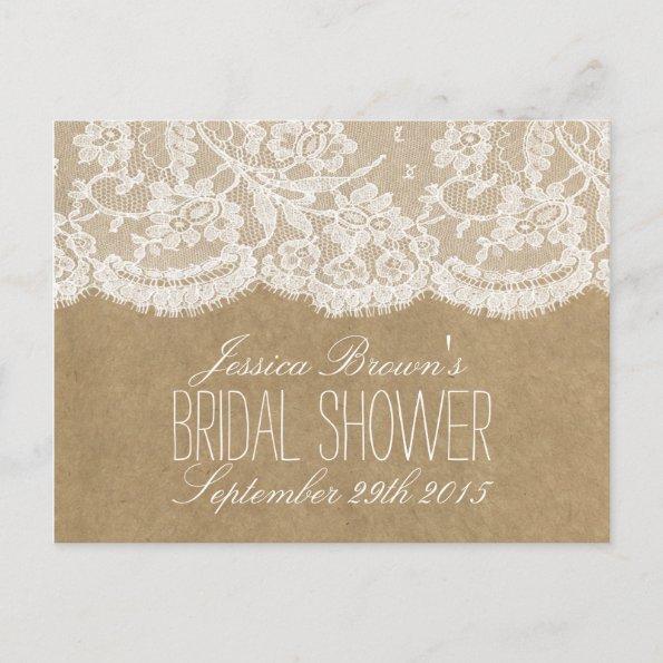 Rustic Kraft & Lace Bridal Shower Recipe Invitations