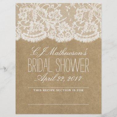 Rustic Kraft & Lace Bridal Shower Recipe Dividers