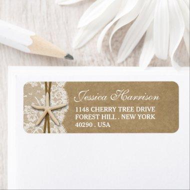Rustic Kraft, Lace & Starfish Beach  Label