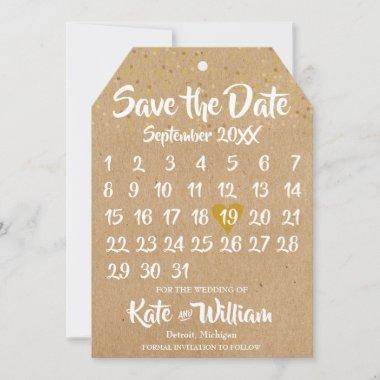Rustic Kraft Love Heart Calendar Save the Date
