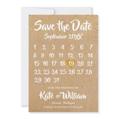 Rustic Kraft Love Heart Calendar Save the Date