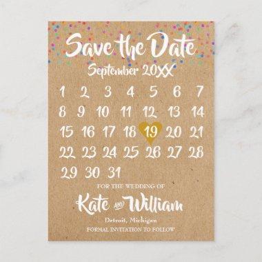 Rustic Kraft Love Heart Calendar Save the Date Announcement PostInvitations