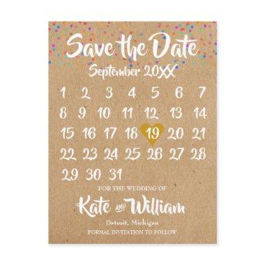 Rustic Kraft Love Heart Calendar Save the Date Announcement Post