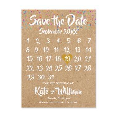 Rustic Kraft Love Heart Calendar Save the Date Announcement PostInvitations