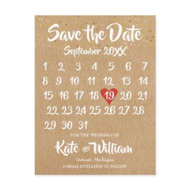 Rustic Kraft Love Heart Calendar Save the Date Announcement Post