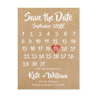 Rustic Kraft Love Heart Calendar Save the Date Announcement Post