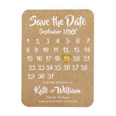 Rustic Kraft Love Heart Calendar Save the Date Magnet