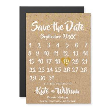 Rustic Kraft Love Heart Calendar Save the Date Magnetic Invitations
