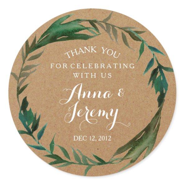 Rustic Kraft Paper Green Wreath Wedding Sticker