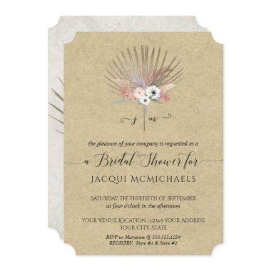 Rustic Kraft Pink Tropical Floral Bridal Shower Invitations