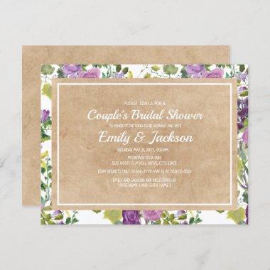 Rustic Kraft Purple Floral Couple's Bridal Shower Invitations
