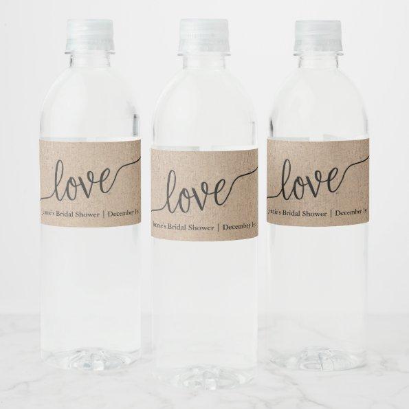 Rustic Kraft Script Love Bridal Shower Water Bottle Label