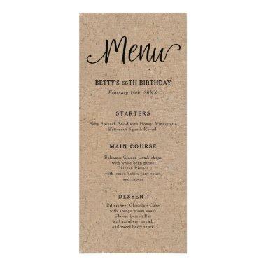 Rustic Kraft Script Tall Menu Invitations