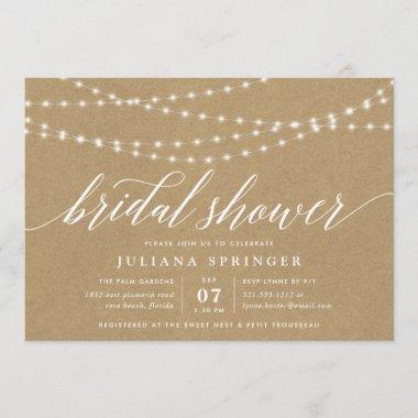 Rustic Kraft String Lights Bridal Shower Invitations