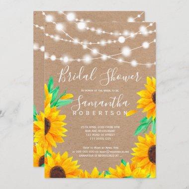 Rustic kraft string lights sunflower bridal shower Invitations