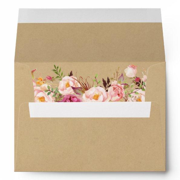 Rustic Kraft Vintage Pink Floral Wedding Envelope
