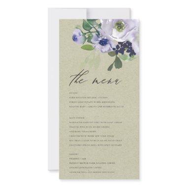 Rustic Kraft Violet Purple Floral Leafy Menu