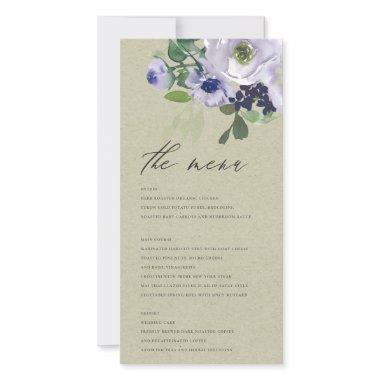 Rustic Kraft Violet Purple Floral Leafy Menu Invitations