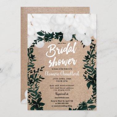 Rustic kraft white green leaf bridal shower Invitations
