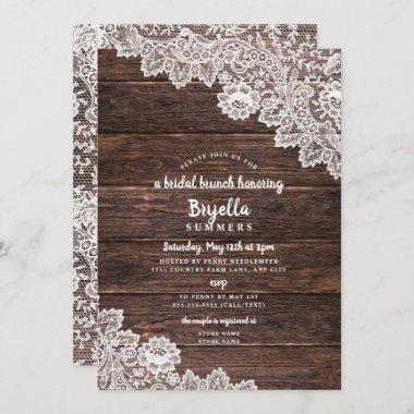 Rustic Lace and Wood brunch bridal shower Invitations