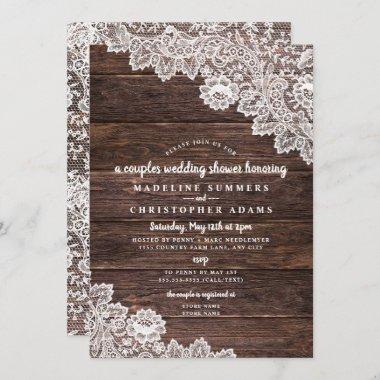 Rustic Lace and Wood couples wedding shower Invitations