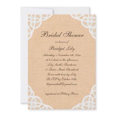 Rustic Lace & Burlap Bridal Shower Invitations