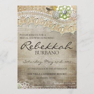 Rustic Lace Distressed Bridal Shower Invite
