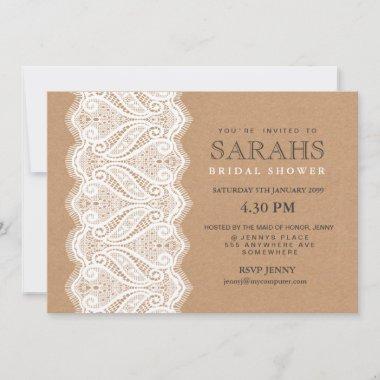 Rustic Lace & Kraft Bridal Shower Party Invite