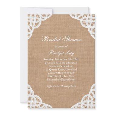 Rustic Lace & Medium Burlap Bridal Shower Invite