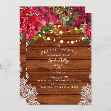 Rustic Lace & String Lights Holiday Bridal Shower Invitations