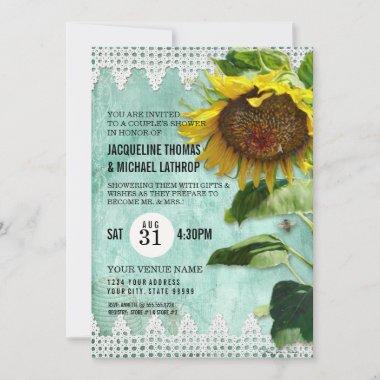 Rustic Lace Sunflower Wood Bees Botanical Garden Invitations