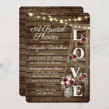 Rustic Ladder Burgundy Bridal Shower Invitations