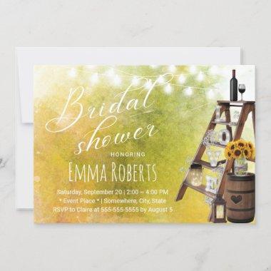 Rustic Ladder & Lantern Watercolor Bridal Shower Invitations