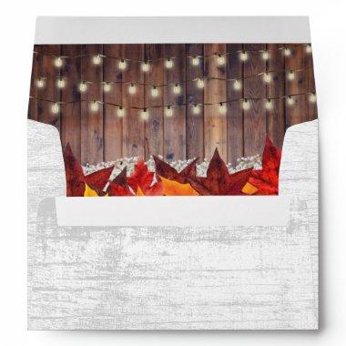 Rustic Lantern Autumn Leaves Barn Wood Wedding Envelope