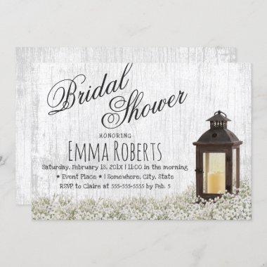 Rustic Lantern Baby's Breath Floral Bridal Shower Invitations