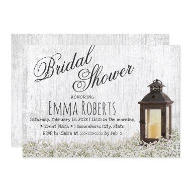 Rustic Lantern Baby's Breath Floral Bridal Shower Invitations