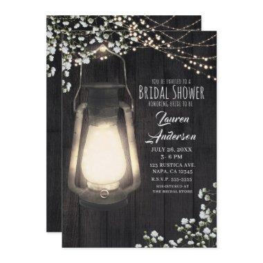 Rustic Lantern Baby's Breath Lights Bridal Shower Invitations