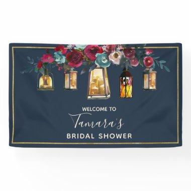 Rustic Lantern Burgundy Navy Floral Bridal Shower Banner