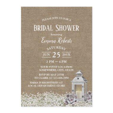 Rustic Lantern Country Floral Burlap Bridal Shower Invitations