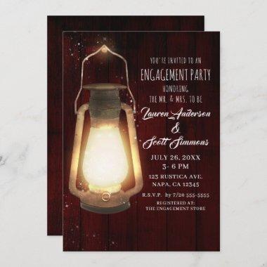 Rustic Lantern Lights Cherry Wood Engagement Party Invitations