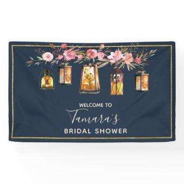Rustic Lantern Navy and Coral Floral Bridal Shower Banner