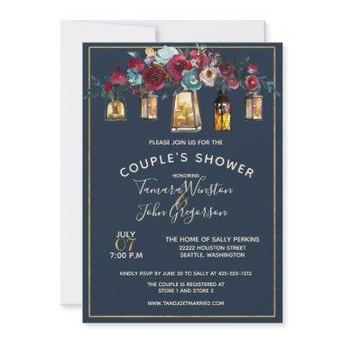 Rustic Lanterns Burgundy Navy Couple's Shower